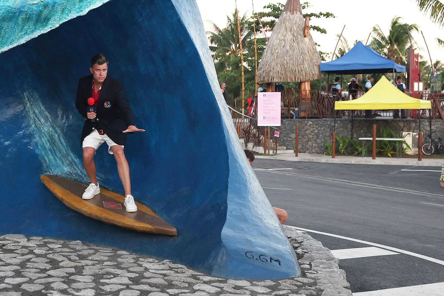 Colin Jost injures foot while covering surfing at Olympics. Here's how it happened