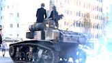 Teens roll into prom in WWII army tank, accompanied by Darth Vader playing flaming bagpipes