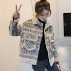 （尤衣庫）皮毛一件式格子外套女刷毛短版2022秋冬新款學生韓版寬鬆顯瘦夾克潮（現庫）