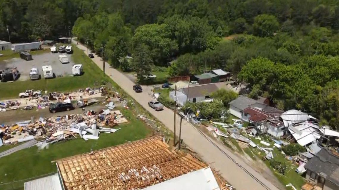 Photos, video show damage as communities clean up behind Gilmer County tornado