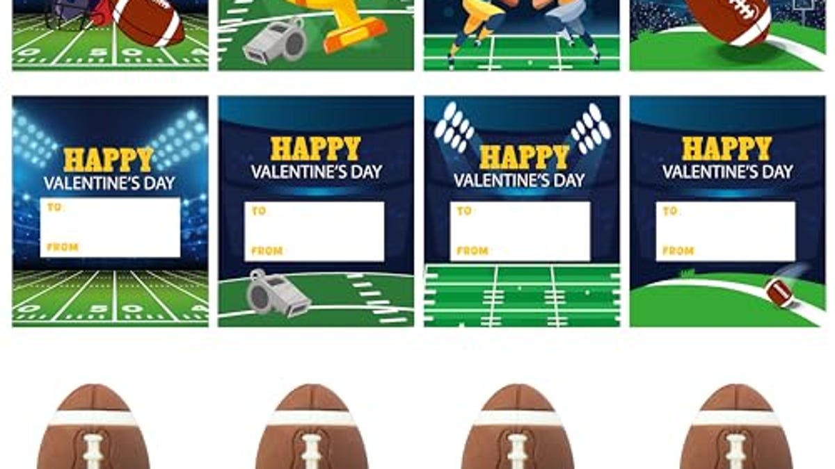 Yopyame 86PCS Valentine’s Day Sport Gift Cards with Erasers for Kids Funny Valentines Greeting Cards Mini Football Pencil...