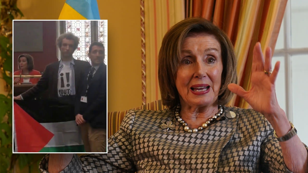 Pelosi university speech interrupted by anti-Israel agitators: 'Warmonger'