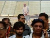 A large cut-out of India's Prime Minister Narendra Modi is pictured during an election campaign rally in Jalandhar on May 24, 2024