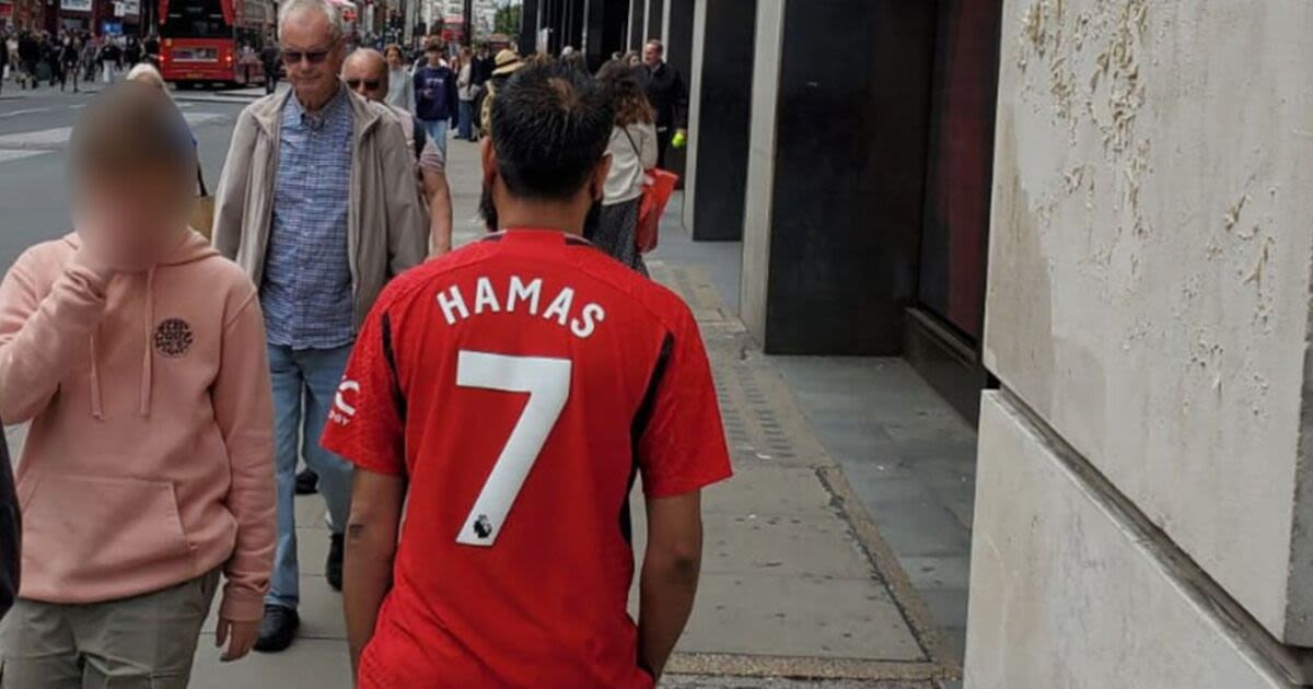 Fury as football fan spotted with 'Hamas' printed on Manchester United shirt