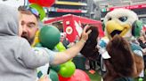Jason Kelce Brings Daughter Bennett to Meet Philadelphia Eagles Mascot — and She's Not Quite Sure How to Feel