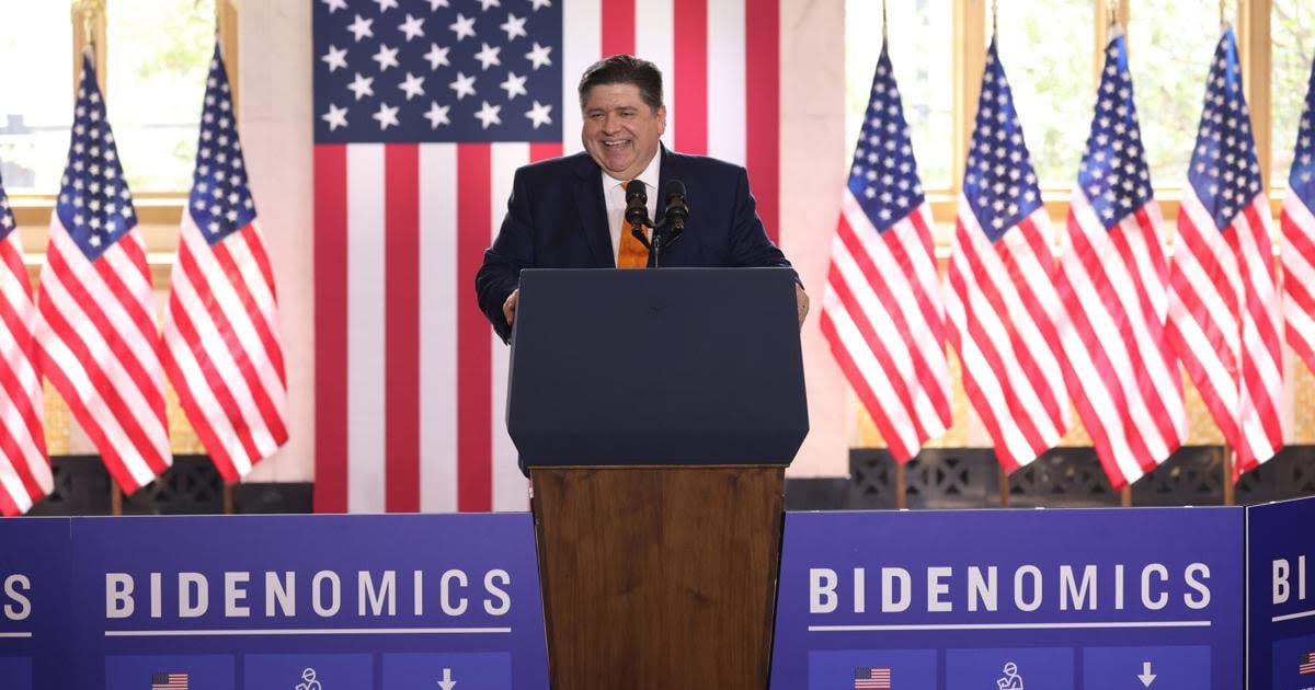 J.B. Pritzker speaks at President Joe Biden’ s appearance on June 28, 2023, at the Old Post Office in Chicago, where Biden talked about his economic policies.