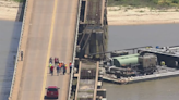 A bridge in Texas partially collapsed after a barge ran into it