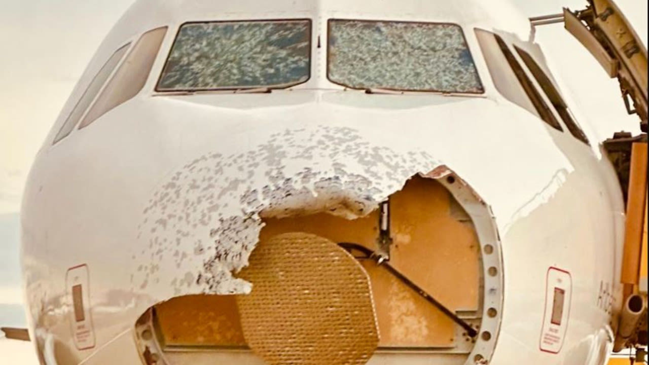 Images show how much damage hail can do to a plane in just a few seconds