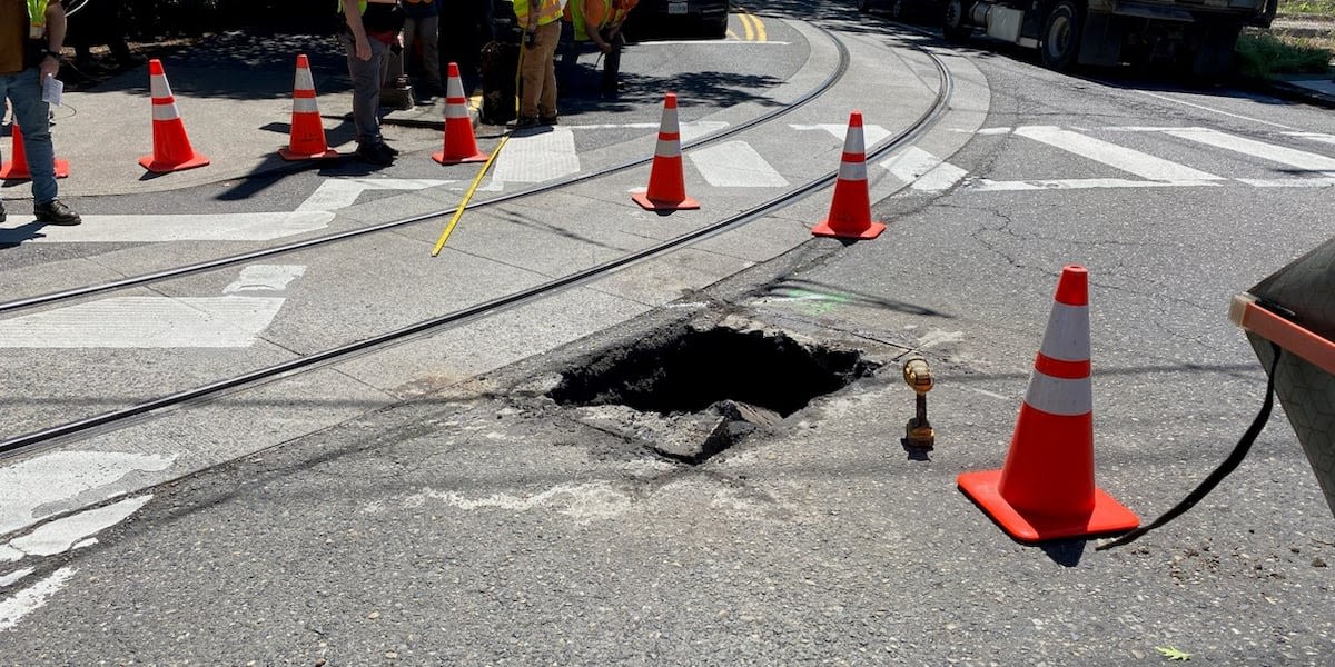 Sinkhole suspends streetcar service in Portland