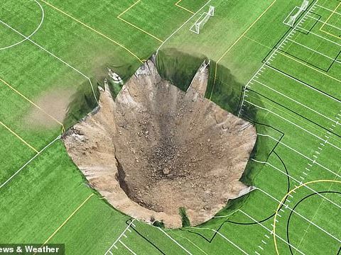 High school football field is swallowed by sinkhole due to 'anomaly'