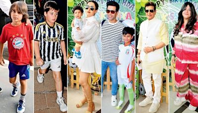 Up and about: Tusshar Kapoor hosted a fun-filled bash for son Laksshya’s eighth birthday; Kriti Sanon opted to keep it casual with a T-shirt and denim shorts for a meeting