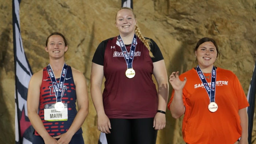 NMSU’s Rebecca Green grabs gold in shot put, Aggies lead on day one of CUSA Championships