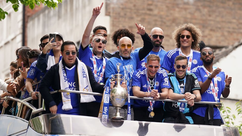 Leicester City fans line streets for club's promotion parade