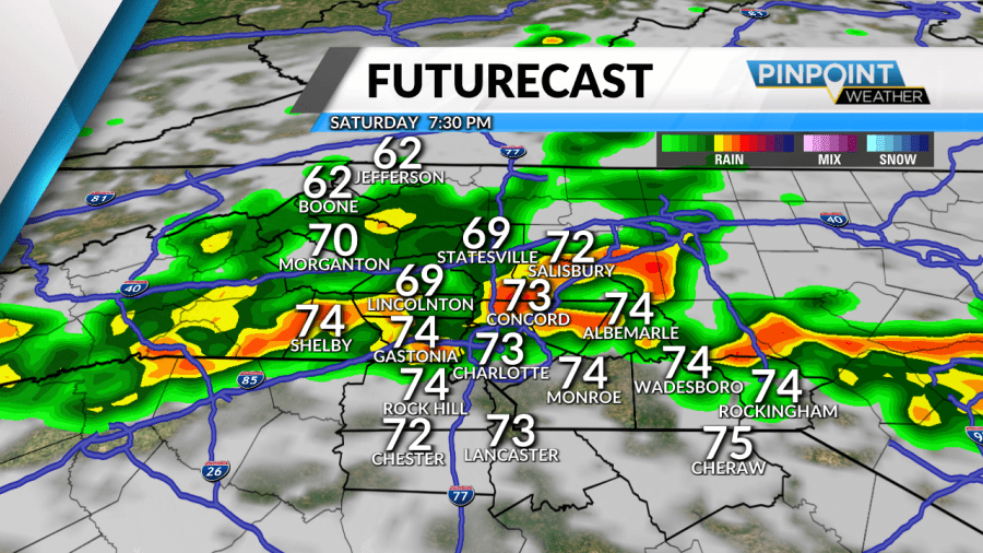 Tracking: Isolated strong storms move into the Charlotte area this weekend