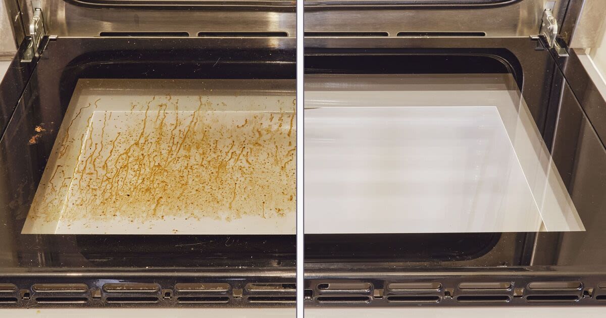 Clear oven glass door of filthy stains in 5 minutes without vinegar or scrubbing