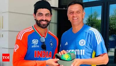 'Special cap from special person': Ravindra Jadeja receives ICC Test Team of the Year cap from Rahul Dravid | Cricket News - Times of India