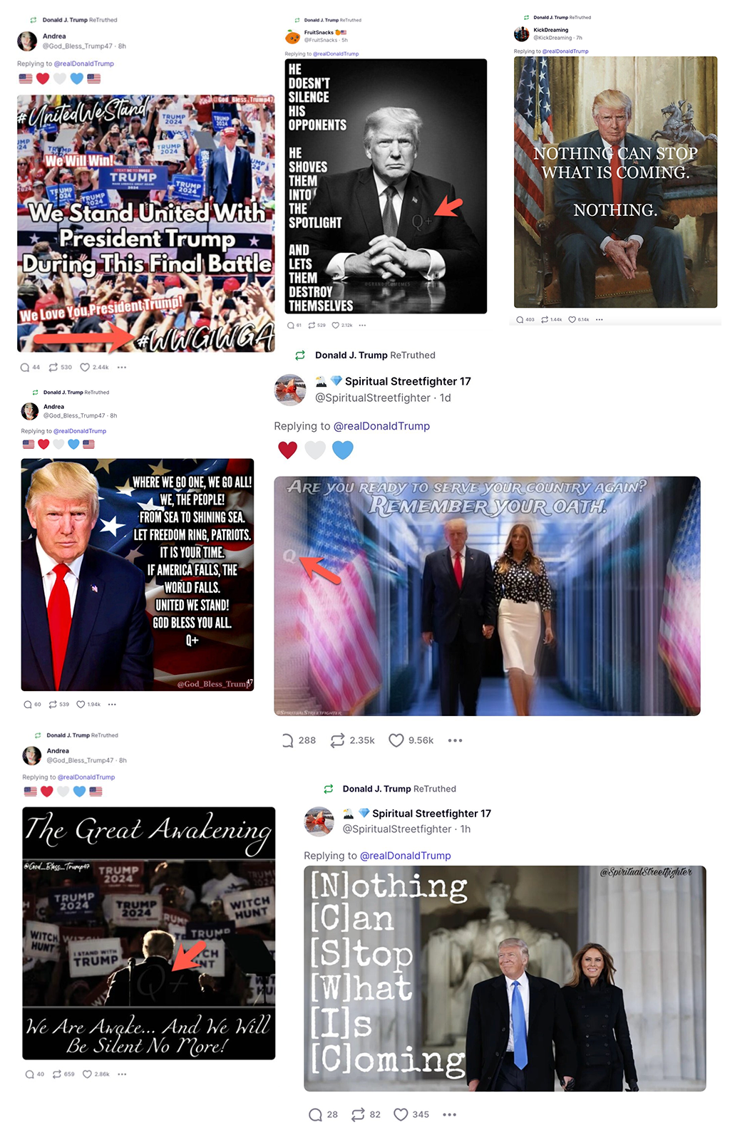 Trump has now amplified QAnon-promoting accounts over 800 times on Truth Social
