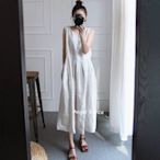 《現貨區》黑色XL～無袖棉麻洋裝(2色)@韓國 森女系 復古 圓領 娃娃裙 大尺碼 寬鬆 顯瘦