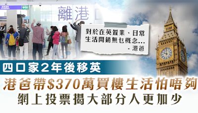 移民英國｜四口家2年後移英 港爸帶$370萬買樓生活怕唔夠 網上投票揭大部分人更加少