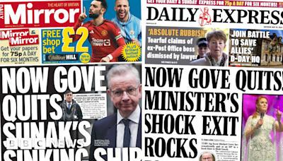 Paper headlines: Gove quits 'sinking ship' and exit rocks Tories