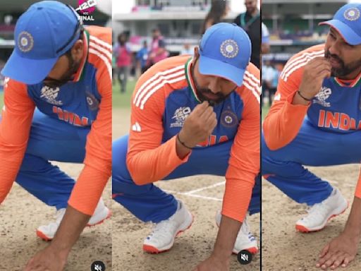 Pure Emotions! Rohit Sharma Eats Sand From Barbados Pitch After India Wins T20 World Cup 2024; Videos Goes Viral