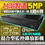 8路8聲 監視器 主機 H.265 5MP 5百萬 台灣製造 DVR NVR AHD TVI 1080P IP 攝影機