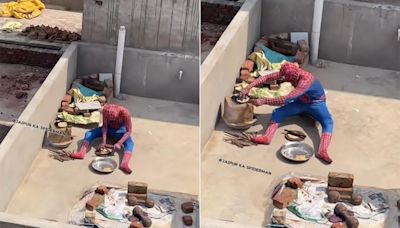 "Spider-Man: No Food At Home" - Internet Reacts To Costumed Figure Making Rotis On Rooftop