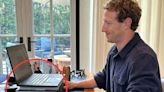 Mark Zuckerberg is serving peak Relatable Zuck with his laptop perched on a stack of books