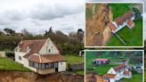 18th century farmhouse dangling over edge of cliff on UK coast