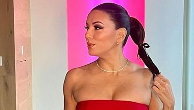 Eva Longoria Is a Vision in This Cherry-Red Strapless Dress