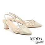 涼鞋  MODA MODAY 優雅編織繫帶羊皮方圓頭高跟涼鞋－白