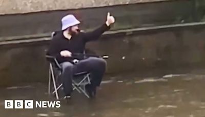 Man goes fishing in flooded Peterhead street following heavy rain