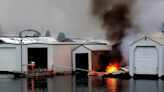 Fire consumes boathouses on Clover Island near cable bridge in Kennewick