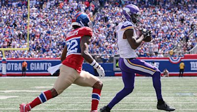 Vikings wide receiver Jordan Addison exits early with an injury against Giants