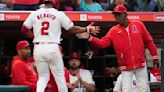 Jo Adell scores the tiebreaking run in the Angels' 2-1 victory over the Padres