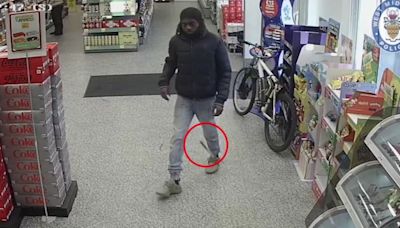 Watch: Man seen dropping knife on shop floor in front of shoppers before making quick getaway