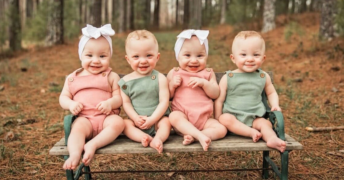 Rare quadruplets are 1 in 70 million: Watch the babies giggle together