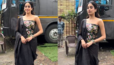Janhvi Kapoor’s fashion flair dazzles in floral corset and black saree, perfect for your next cocktail party