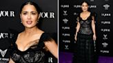 Salma Hayek channels gothic glamour in figure-hugging lace corset dress