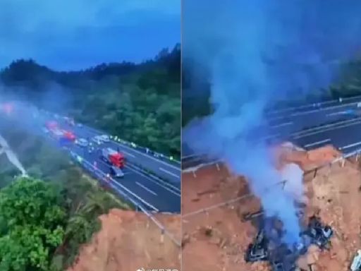 廣東梅龍高速公路塌陷 20車墜落起火24死30傷
