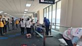 A woman lost half of her left leg after it got sucked into a moving walkway in a freak accident at a Bangkok airport
