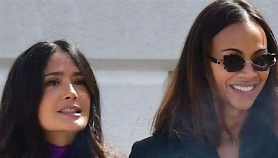 Salma Hayek, 57, and Zoe Saldana, 45, are a stylish duo as they enjoy a double date with their husbands Francois-Henri Pinault and Marco Perego in Venice