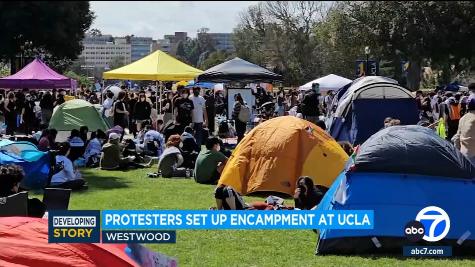 Pro-Palestinian demonstrators set up encampment at UCLA, met by Israeli supporters
