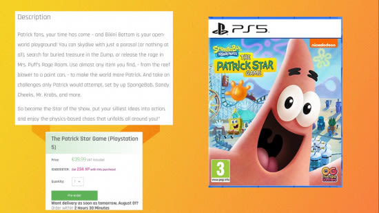 New SpongeBob SquarePants game gives Patrick an open-world Bikini Bottom to unleash "physics-based chaos" upon, according to product listing leak