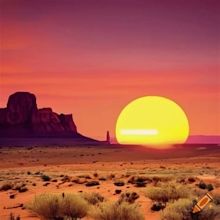 Sunset in the american desert with western vibes on Craiyon