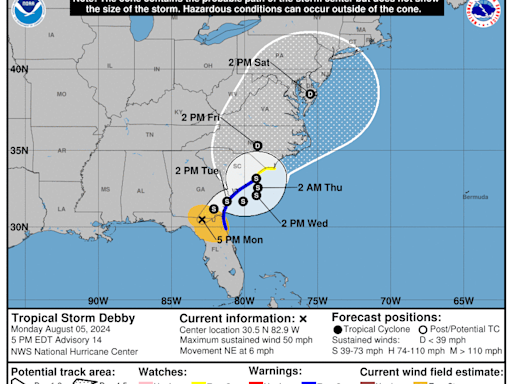 Tropical Storm Debby timeline: When will it pass through Florida, make second landfall?