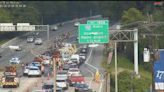 Large motorcycle crash on I-10 result of wooden pallet on interstate
