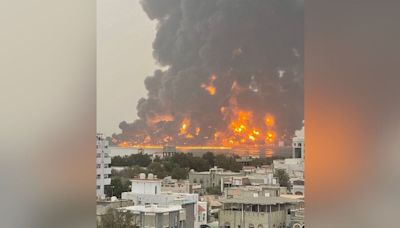 WATCH: Fire englufs port after Israel strikes Houthi terrorist targets in Yemen