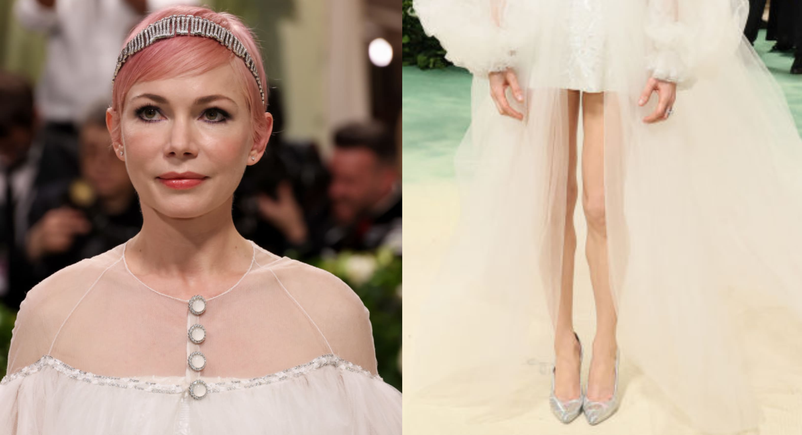 Michelle Williams Wears Metallic Pumps for Met Gala 2024 Red Carpet