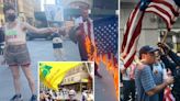 Anti-Israel protesters wave Hezbollah banner, set American flags on fire during NYC unrest